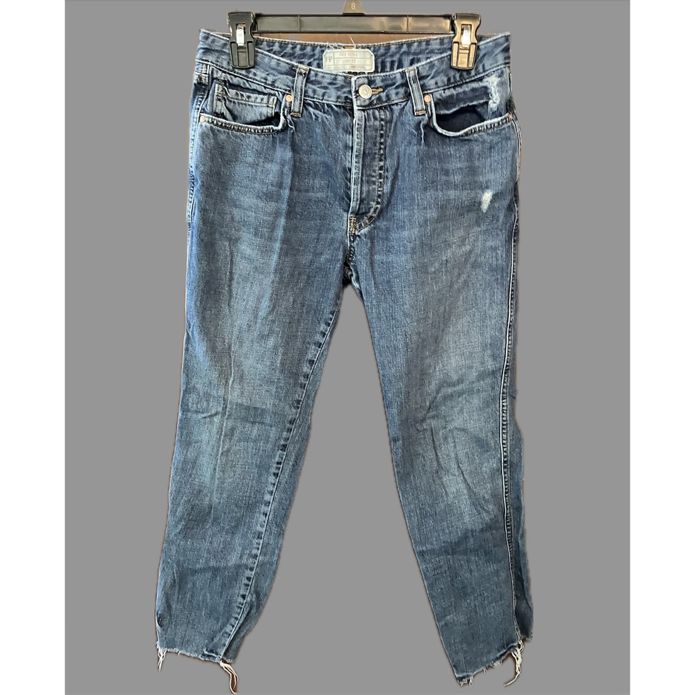 FREE PEOPLE JEANS Stonewashed Distressed BUTTON-FLY All Cotton BOYFRIEND sz 27